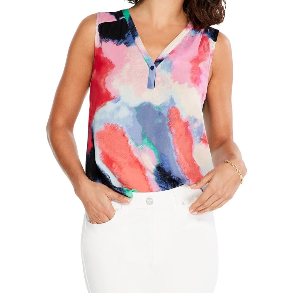 Nic+Zoe Sleeveless Blouse, Abstract Art Color, V-Neckline, Size Medium